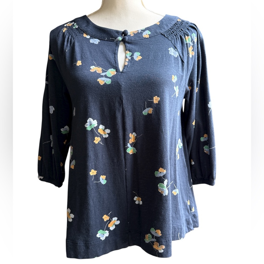 J. Jill Floral Keyhole Blouse - Navy